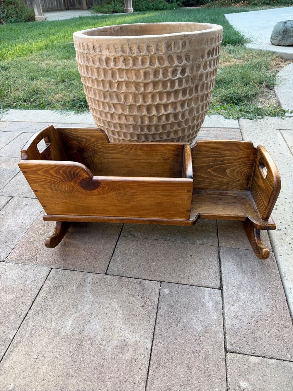 Vintage Wooden Doll Cradle Rocker Child’s Baby Doll Rocking Bed Rustic Wood